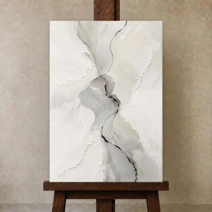 Silver Flow Neutral Abstract Wall Art Canvas Print shown in Studio Easel
