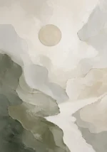 Sage Moon Neutral Abstract Wall Art Canvas Print
