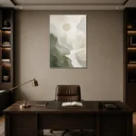 Sage Moon Neutral Abstract Wall Art Canvas Print displayed in a contemporary gallery-inspired room