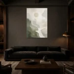 Sage Moon Neutral Abstract Wall Art Canvas Print shown in a warm modern interior