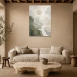 Sage Moon Neutral Abstract Wall Art Canvas Print presented in a sophisticated home setting
