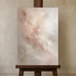 Blush Ivory Neutral Abstract Wall Art Canvas Print displayed on a studio easel