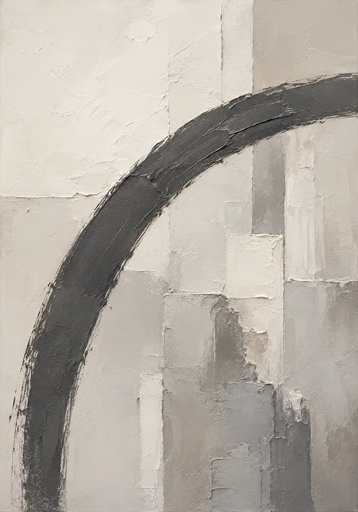 Charcoal Arc Neutral Abstract Wall Art Canvas Print