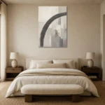 Charcoal Arc Neutral Abstract Wall Art Canvas Print showcased in an elegant minimalist interior