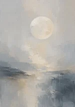 Moonlit Horizon Neutral Abstract Wall Art Canvas Print