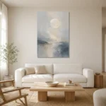 Moonlit Horizon Neutral Abstract Wall Art Canvas Print styled in a refined neutral interior