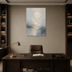 Moonlit Horizon Neutral Abstract Wall Art Canvas Print displayed in a contemporary gallery-inspired room