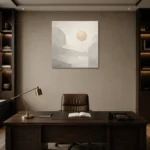 Golden Circle Neutral Abstract Wall Art Canvas Print displayed in a contemporary gallery-inspired room