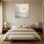 Golden Circle Neutral Abstract Wall Art Canvas Print showcased in an elegant minimalist interior