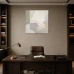 Ivory Geometry Neutral Abstract Wall Art Canvas Print displayed in a contemporary gallery-inspired room
