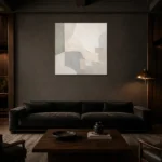 Ivory Geometry Neutral Abstract Wall Art Canvas Print shown in a warm modern interior