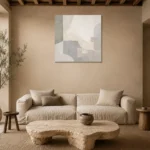 Ivory Geometry Neutral Abstract Wall Art Canvas Print presented in a sophisticated home setting