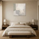 Ivory Geometry Neutral Abstract Wall Art Canvas Print showcased in an elegant minimalist interior