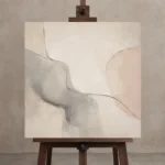 Blush Line Neutral Abstract Wall Art Canvas Print displayed on a studio easel