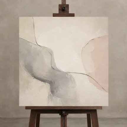 Blush Line Neutral Abstract Wall Art Canvas Print shown in Studio Easel