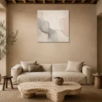 Blush Line Neutral Abstract Wall Art Canvas Print presented in a sophisticated home setting