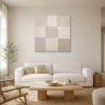 Quiet Grid Neutral Abstract Wall Art Canvas Print styled in a refined neutral interior