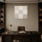 Quiet Grid Neutral Abstract Wall Art Canvas Print displayed in a contemporary gallery-inspired room