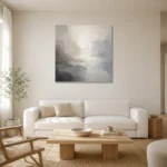 Mist Horizon Neutral Abstract Wall Art Canvas Print styled in a refined neutral interior