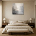 Mist Horizon Neutral Abstract Wall Art Canvas Print showcased in an elegant minimalist interior
