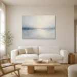 Pale Horizon Neutral Abstract Wall Art Canvas Print styled in a refined neutral interior