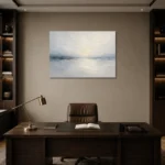 Pale Horizon Neutral Abstract Wall Art Canvas Print displayed in a contemporary gallery-inspired room