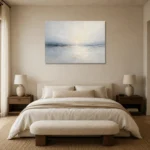 Pale Horizon Neutral Abstract Wall Art Canvas Print showcased in an elegant minimalist interior