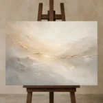 Champagne Horizon Neutral Abstract Wall Art Canvas Print displayed on a studio easel