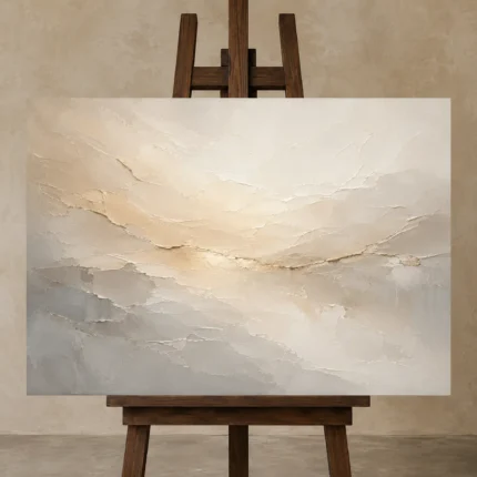 Champagne Horizon Neutral Abstract Wall Art Canvas Print shown in Studio Easel