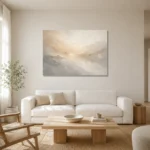 Champagne Horizon Neutral Abstract Wall Art Canvas Print styled in a refined neutral interior