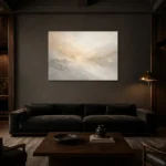 Champagne Horizon Neutral Abstract Wall Art Canvas Print shown in a warm modern interior
