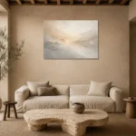 Champagne Horizon Neutral Abstract Wall Art Canvas Print presented in a sophisticated home setting