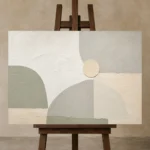 Sage Arch Neutral Abstract Wall Art Canvas Print displayed on a studio easel