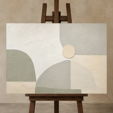 Sage Arch Neutral Abstract Wall Art Canvas Print displayed on a studio easel