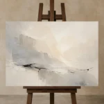 Ink Horizon Neutral Abstract Wall Art Canvas Print displayed on a studio easel