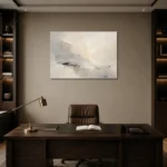 Ink Horizon Neutral Abstract Wall Art Canvas Print displayed in a contemporary gallery-inspired room