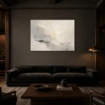 Ink Horizon Neutral Abstract Wall Art Canvas Print shown in a warm modern interior