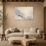 Ink Horizon Neutral Abstract Wall Art Canvas Print presented in a sophisticated home setting