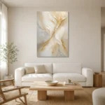 Gilded Veil Gold Abstract Wall Art Canvas Print styled in a refined neutral interior