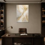 Gilded Veil Gold Abstract Wall Art Canvas Print displayed in a contemporary gallery-inspired room