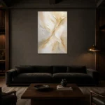 Gilded Veil Gold Abstract Wall Art Canvas Print shown in a warm modern interior