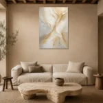 Gilded Veil Gold Abstract Wall Art Canvas Print presented in a sophisticated home setting