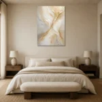 Gilded Veil Gold Abstract Wall Art Canvas Print showcased in an elegant minimalist interior