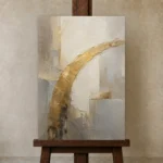 Antique Gold Arc Gold Abstract Wall Art Canvas Print displayed on a studio easel