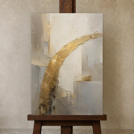 Antique Gold Arc Gold Abstract Wall Art Canvas Print shown in Studio Easel