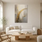 Antique Gold Arc Gold Abstract Wall Art Canvas Print styled in a refined neutral interior