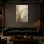 Antique Gold Arc Gold Abstract Wall Art Canvas Print shown in a warm modern interior