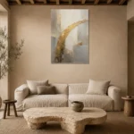 Antique Gold Arc Gold Abstract Wall Art Canvas Print presented in a sophisticated home setting