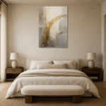 Antique Gold Arc Gold Abstract Wall Art Canvas Print showcased in an elegant minimalist interior