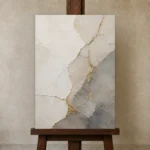 Gilded Kintsugi Stone Gold Abstract Wall Art Canvas Print displayed on a studio easel